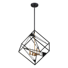 Eglo Canada 204586A - 4 LT Geometric Open Frame Pendant w/ Black Finish w/ Gold & Clear Glass Accents