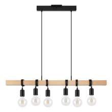 Eglo Canada 204679A - 6 LT Open Bulb Linear Pendant w/ Black & Wood Finish