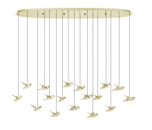 Eglo Canada 206641A - 17 LT LED Linear Pendant w/ Brass Finish & Gold Bird Shaped Shades w/ Acrylic Diffusers