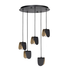 Eglo Canada 390183A - 5 LT Cascade Pendant Black Finish & Black w/ Brushed Gold Interior Shades
