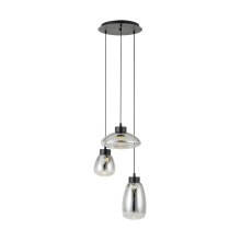 Eglo Canada 390299A - 3 LT Cascade Pendant w/ Black Finish & Chrome Smoked Glass Shades