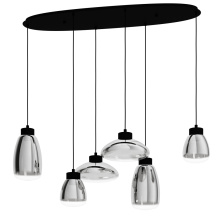 Eglo Canada 390301A - 6 LT Linear Pendant w/ Black Finish & Chrome Smoked Glass Shades