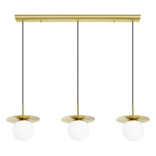 Eglo Canada 39953A - 3 LT Linear Pendant w/ Brushed Brass Finish & White Opal Glass Shades